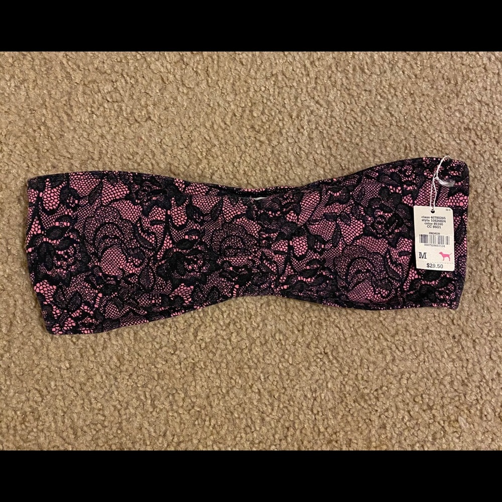VS PINK Black and Pink Lace Print Bandeau
